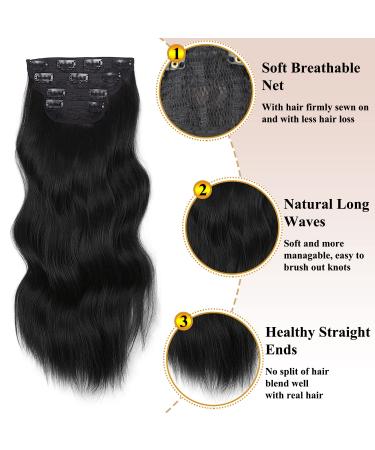 Clip In Extensions Black 50cm - 200g Real Hair 4 Part Set | Long Curly Hair Extensions for Women - Buy Online on GoSupps.com