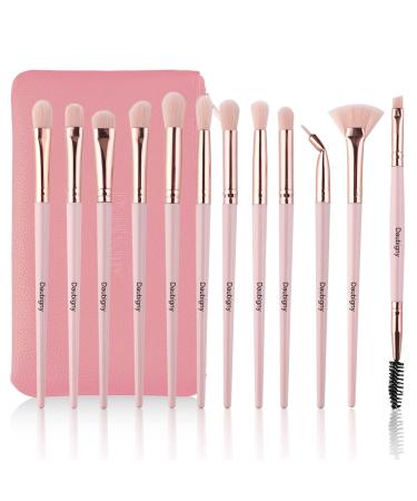 Daubigny Eye Makeup Brushes,12 PCS Professional Eye shadow, Concealer, Eyebrow, Foundation, Powder Liquid Cream Blending Brushes Set With Carrying Bag(Pink)