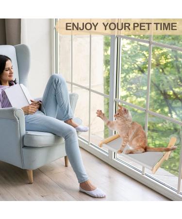 Cat Window Perch Hammock with Natural Wooden Seat Furniture - Cordless, Collapsible, Weight Capacity Over 60 lbs - Medium - Buy Online on GoSupps.com