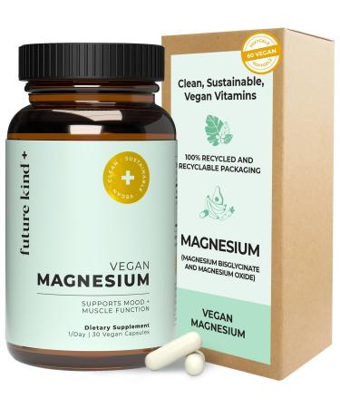Future Kind Vegan Chelated Magnesium Supplement - (30 ct) Most Bioavailable & 6x More Potent Magnesium Capsules - Plant-Derived Magnesium for Sleep Magnesium Pills for Rest Energy & Muscle Functions