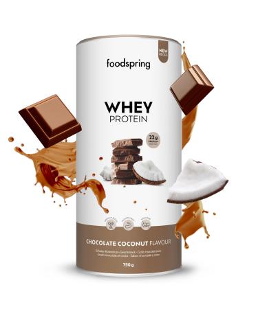 foodspring - Whey Protein Powder Chocolate Coconut - With 22g of muscle growth protein, perfect solubility, ultra-filtered and rich in BCAA and EAA - complete and delicious taste (750g)