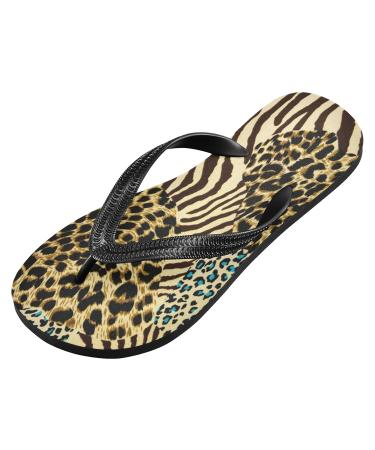 Buy Mnsruu XL Blue Brown Leopard Print Zebra Flip Flop Sandals | Home Slippers for Men & Women - Perfect for Travel Spa & Hotel - Buy Online on GoSupps.com