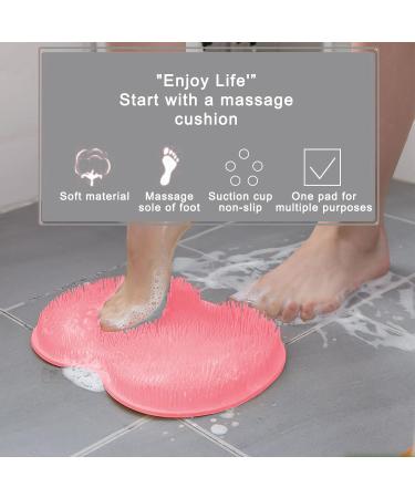 Silicone Shower Brush with Suction Cup | Exfoliating Body Scrubber for Shower | Long Bristles for Wet/Dry Brushing | Pink | 30x25cm - Buy Online on GoSupps.com