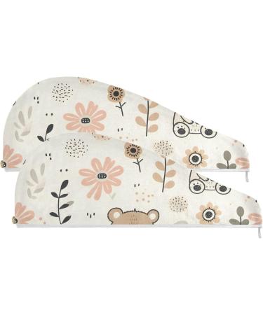 Seamless Bear & Flower Hair Towels 2 Pack | Super Absorbent Quick Dry Turbans for Women & Girls - Buy Online on GoSupps.com