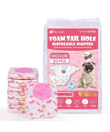PET soft dog diapers for bitches 20 pieces of disposable diapers for dogs & cats high-suction cat diapers Figure trousers for bitches with adjustable tail hole (M-20 pieces)