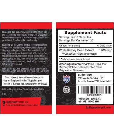 White Kidney Bean Extract - 100% Pure Carb Blocker - Double Dragon Organics (60 Capsules) - Buy Online on GoSupps.com