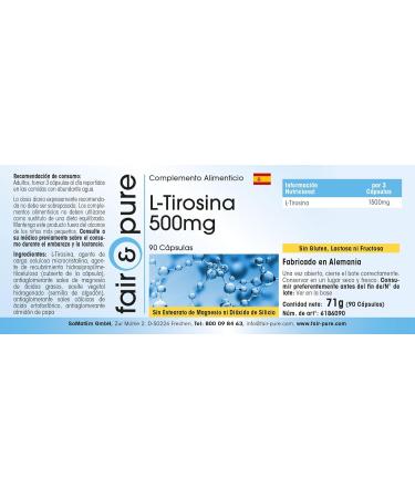 Fair & Pure - L-Tyrosine 500mg - 90 capsules - highly dosed with 1500mg of L-Tyrosine per daily dose - Buy Online on GoSupps.com