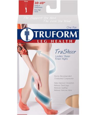 Buy Truform Sheer Compression Stockings for Women - 30-40 mmHg Knee High Length 30 Denier Beige Small (1 Pair) - International Shipping Available - Buy Online on GoSupps.com