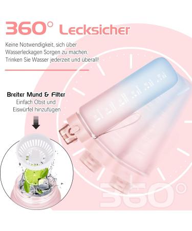 Aohan 1L BPA-Free Sports Water Bottle - Time Marked for Fitness Office & Outdoor Use - Stylish Pink Blue Gradient - Buy Online on GoSupps.com