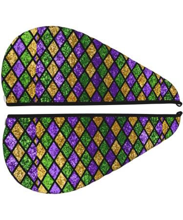 Hair Towel Wrap - Quick Drying Towel Turban with Button | Mardi Gras Shiny Green Purple - Buy Online on GoSupps.com