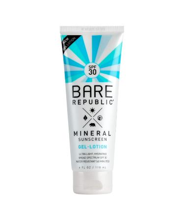 Bare Republic Mineral Gel Sunscreen SPF 30 Sunblock Body Lotion Light and Hydrating Skin Care 4 Fl Oz 4 Ounce (Pack of 1)