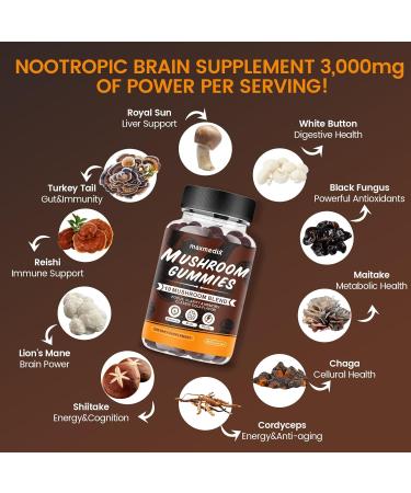 maxmedix Mushroom Gummies - 10x Mushroom Supplement with Ashwagandha and Lions Mane - Brain Booster Immune Support Energy - Mushroom Supplement for Men & Women 90 Coke Gummies - Buy Online on GoSupps.com