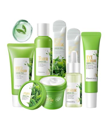 Skincare for Teenage Girl - Green Tea Skincare Sets&Kits - Face Care for Women - Pamper Gifts for Women - Beauty Skincare Kit with Cleanser Face Serum Face Cream Toner Eye Cream Mask (Set A)