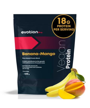 Evotion per vegan protein powder 450g banana mango - 18g protein 3g BCAA per portion - vegan protein protein powder - vegan protein shake protein powder - pace protein pumpkin protein coconut milk protein