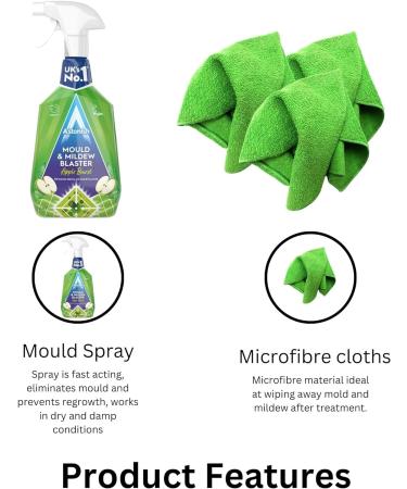 Mould Remover Spray Set - Bundle Includes Astonish Mould and Mildew Remover Spray and Pack of 3 Microfibre Cloths set - Black Mould Remover Kit - Buy Online on GoSupps.com