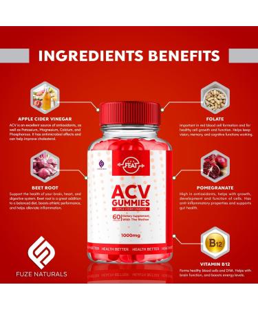 Buy 3 Pack Pro Feat ACV Gummies - Apple Cider Vinegar & Keto Supplement for Better Health | 180 Gummies with B12 & Folate - Buy Online on GoSupps.com
