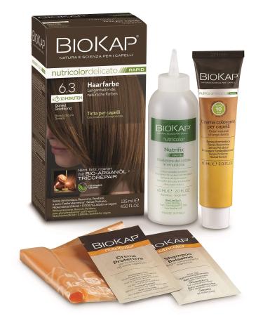 Biocap Rapid Permanent hair color 6.3 Dark gold blonde |Only 10 minutes exposure time |Organ oil - Tricorepair complex - vegan |Optimal gray coverage |Up to 80% natural ingredients