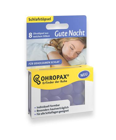 Ohropax Good night - earplugs made of soft silicone - for noise protection when sleeping - individually formable - reusable - 1 x 8 pieces