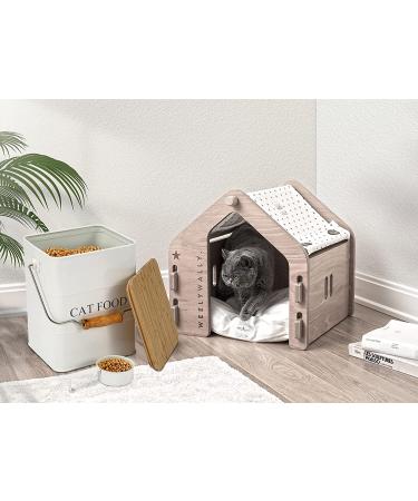 Brabtod Pet Food Storage Container with Wooden Lid - Metal Treat Tin for Dog Cat - Holds 5-6 lbs - White - Buy Online on GoSupps.com