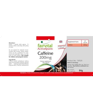 Fairvital | Caffeine 200mg in capsules - for 200 DAYS - Highly dosed - VEGAN - 200 pieces - Buy Online on GoSupps.com