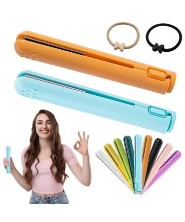 Mini Dual-purpose Curling Iron Upgrade 2-in-1 USB Hair Straightener Curling Iron Ceramic Mini Hair Curler Travel Curling Iron USB Rechargeable Curling Wand (2pcs-B)
