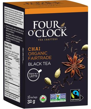 Four O'Clock Black Tea Chai Organic Fairtrade Non-Gmo Kosher Gluten-Free 6 Packs (96 teabags) - Buy Online on GoSupps.com