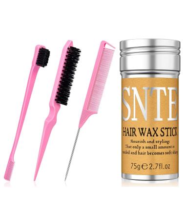Hair Grooming Kit: Wax Stick for Flyaways Slick Back Brush Rat Tail Comb Bristle Brush Set - Tames Frizz & Controls Baby Hair