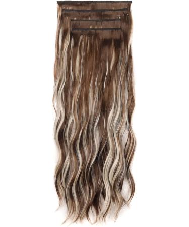 KARLOR Hair Extensions with Clips 4 Pieces Curly 50 cm Clip-In Extensions Synthetic Hair Like Real Hair Cheap Hair Pieces Wig Pieces Hair Extensions Long Curls Synthetic for Women (Brown-White) - Buy Online on GoSupps.com