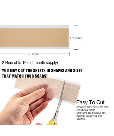 Krucasano Silicone Scar Removal Sheets - 4 Month Supply for Keloid, C-Section, Post-Surgery & Acne Scars - 1.57 x 5.9 - 8 Sheets - Buy Online on GoSupps.com