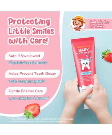 Kids Toothpaste Strawberry Flavor Swallowable Fluoride Free Toothpaste with xylitol and Vitamin E Fights Plaque Cavity and Enamel Protection for Children 60g - Buy Online on GoSupps.com