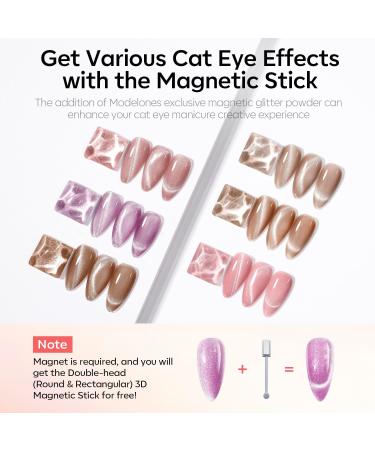 Modelones Cat Eye Gel Nail Polish Set 6 Colors Holographic Pink Purple Brown Gel Polish Glitter 9D Magnetic Gel Polish Pink Gel Polish with Magnet Nail Art DIY Salon For Women - Buy Online on GoSupps.com