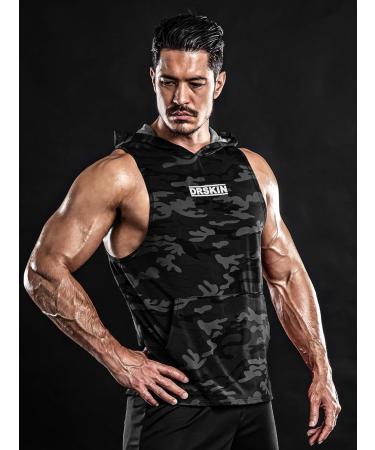 DRSKIN Men's Sleeveless Hooded Tank Tops - Pack of 2, Camo-Black Red - XX-Large - Buy Online on GoSupps.com
