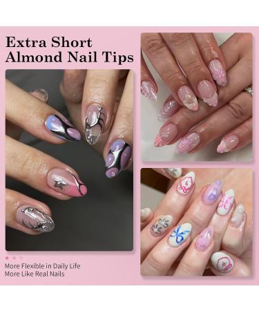 EARLMONI Short Almond Nail Tips - 432 pieces Prepolished Artificial Nail Tips Set 12 Sizes Full Cover Soft Gel Nail Tips with Glue Nail File Cuticle Pusher XS Short Almond Nail Tips Set - Buy Online on GoSupps.com