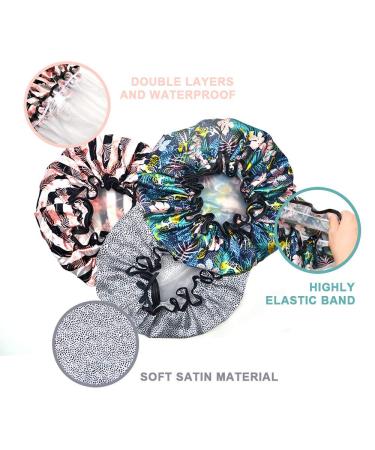 Luckindom Shower Caps 3 Pack - Large Double Layered Waterproof Bath Cap for Women and Girls - Adjustable and Reusable Shower Hat for Hair Protection - Buy Online on GoSupps.com
