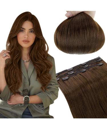Runature real hair extensions clip in medium brown hair extension clip in brown natural real hair clip in extensions smooth hair 35cm 14 inch #4 50g 3 pieces 35cm-3Pcs #4 - Buy Online on GoSupps.com
