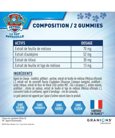 PAT PATROL GRANIONS Sleep Gummies | Dietary Supplement | Relaxation Healthy Sleep | Lemon Balm Extract Hawthorn | Apricot Flavor | No Animal Gelatin No Sugars | Made in FR | 60 Gummies - Buy Online on GoSupps.com