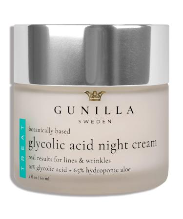 GUNILLA Glycolic Acid Night Cream - Refine Resurface & Reduce Fine Lines Wrinkles Dark Spots Congested Pores While Brightening Complexion. Gentle - Natural - Vegan (2 oz)