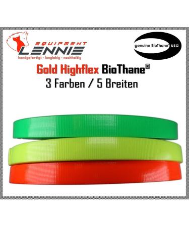 BioThane sold by the meter Gold High Flex 9-25 mm wide approx. 2.0 mm thick 2 colours 25 mm neon orange 25 mm neon orange (OR315)