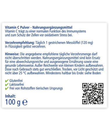 Sunlife Vitamin C Powder 100g - High Dose Pure L-Ascorbic Acid with Lemon Taste - Immune Support & Cell Protection Dietary Supplement - Includes Measuring Spoon - Buy Online on GoSupps.com