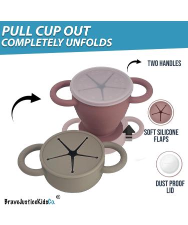 BraveJusticeKidsCo. Snack Attack II Baby Silicone Snack Cup 2 Pack - Collapsible Toddler Cup (Fog/Dusty Rose) - Buy Online on GoSupps.com