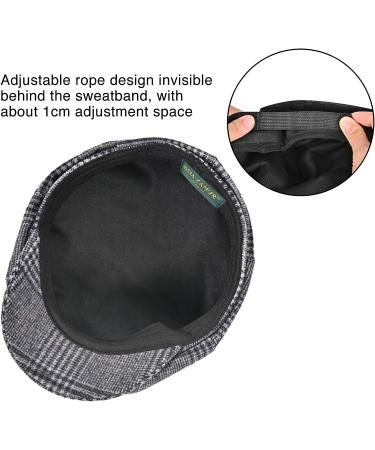 Men's High Woolen Tweed Newsboy Cap - Dark Grey Plaid - Size 7 1/2-7 3/4 - Buy Online on GoSupps.com