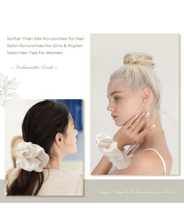 Jumbo Silk Stain Scrunchies for Women - Oversize Luxury Hair Ties - Milky White - Buy Online on GoSupps.com