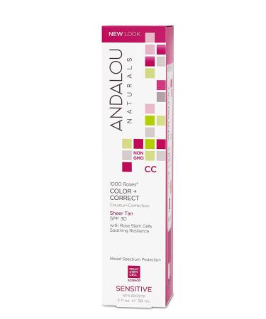 Andalou Naturals CC 1000 Roses Color Correct Sensitive SPF 30 - Sheer Tan 2 fl oz | Hydrating, Natural Skincare - Buy Online on GoSupps.com