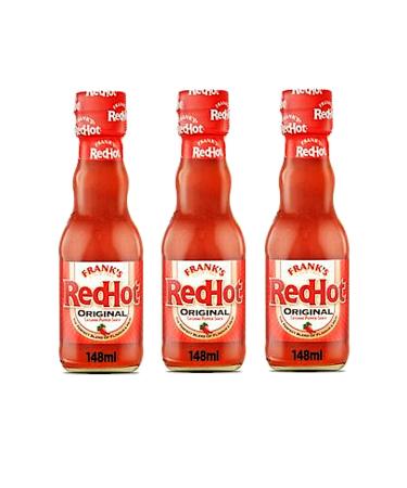 Cayenne Pepper Sauce 3-Pack Bundle - with 3 x 148ml Bottles of Frank's Red Hot Original Cayenne Pepper Sauce - Hot and Tangy Flavour Perfect for Wings Dips and More