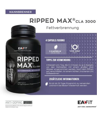 Riped Max CLA 3000 Fat Burner for Men | 60 Caps | 3G CLA + Chili | CPX Exclusive | L-Arginine Zinc Vit B6 | Boost Fat Burning | Eafit - Buy Online on GoSupps.com