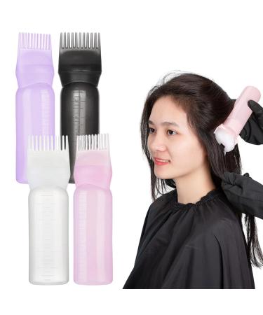 WANAONE 4pcs Root Comb Applicator Bottle Lightweight Reusable Hair Oiling Applicator Bottle with Graduated Scale 160ml Hair Dye Brush Oil Bottles for DIY Home Hair Styling(4 Colors)