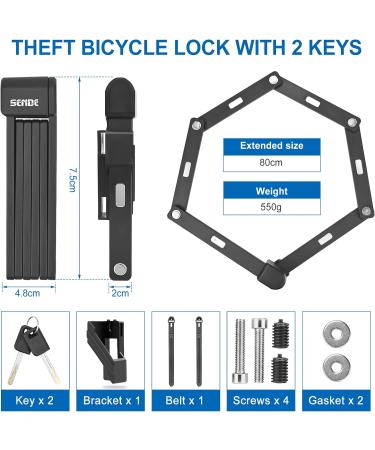 High-Security Folding Palace Bicycle Lock - Hardened Steel 6 Joints Includes 2 Keys & Key Ring - Perfect for Bikes & MTBs Black - Buy Online on GoSupps.com