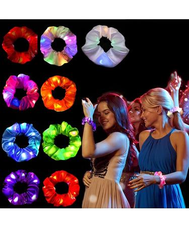 12 Pcs Light up Scrunchies For Girls  LED Hair Accessories Glow in the Dark Scrunchies  Rave Accessories for Women Fun Gift Party Favors Concert New