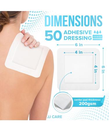 JJ CARE Adhesive Island Dressing 6x6 Inch Pack of 50 - Sterile, Breathable, Highly Absorbent, Non-Stick Center - Buy Online on GoSupps.com