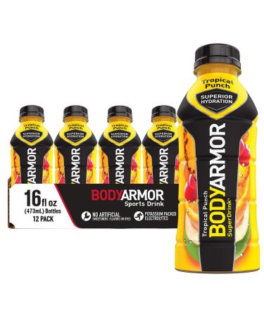 BODYARMOR Sports Drink Sports Beverage, Tropical Punch, Natural Flavor With Vitamins, Potassium-Packed Electrolytes, Perfect For Athletes, 16 Fl Oz (Pack of 12) Tropical Punch 16 Ounce Pack of 12